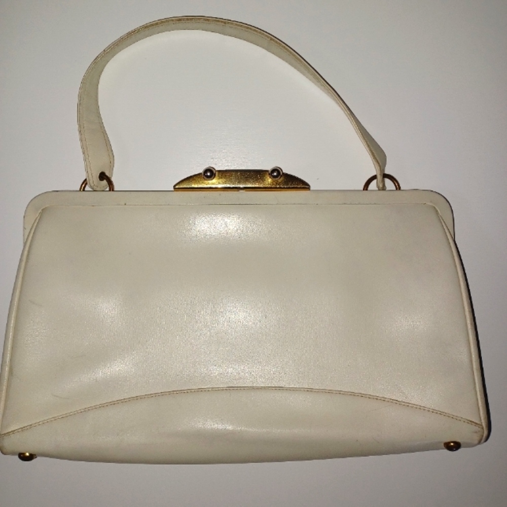 Vintage Mid Century Modern Dofan French Ivory leather shoulder handbag